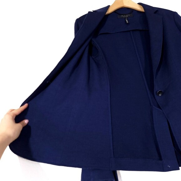 RAG & BONE 100% Wool One Button Club Jacket Blazer Soft Knit Suit Jacket Navy 0 - Picture 14 of 16